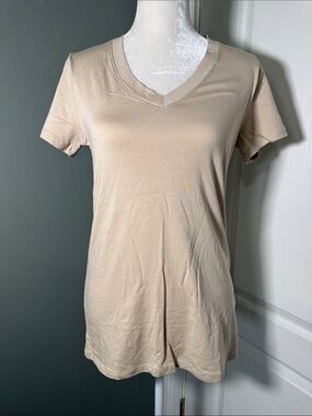 Culture Code Tan Beige V Neck Basic Stretch Tee Shirt Medium NWT